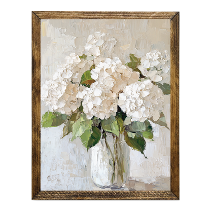 Jarmz Designs - TIMBERLAND FRAME WHITE HYDRANGEA FLORAL ART IN GLASS VASE