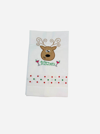 Decorative Linen Tea Towels - Reindeer Party