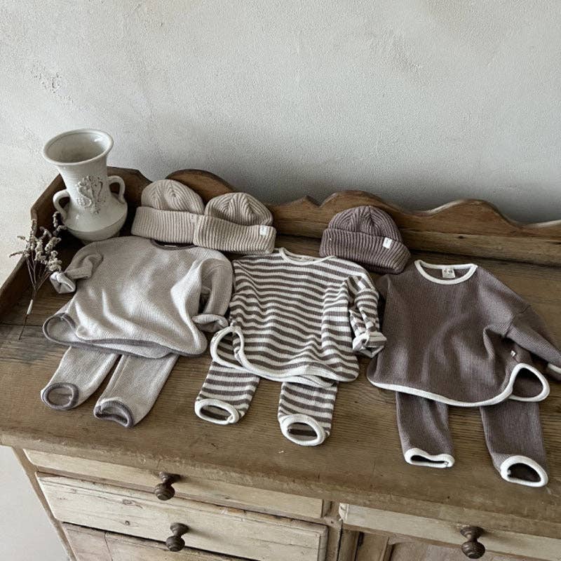 Waffle Knitted Fabric Loose Comfy Set: Brown (2-3Y)