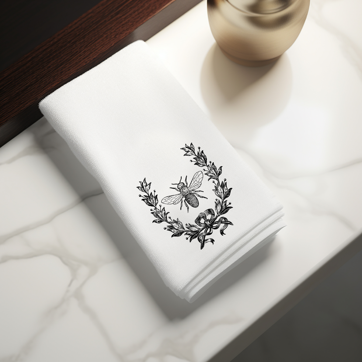 Black and White Guest Towel, Black Bee on Fingertip Towel