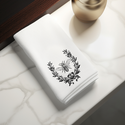 Black and White Guest Towel, Black Bee on Fingertip Towel