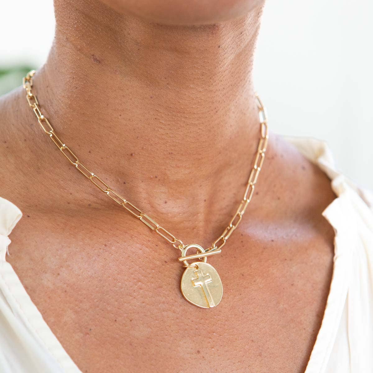 Gold Ascension Cross Necklace Gold 14"