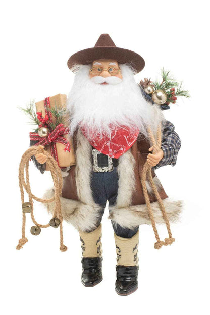 Brown/Blue Wild West Santa Figurine