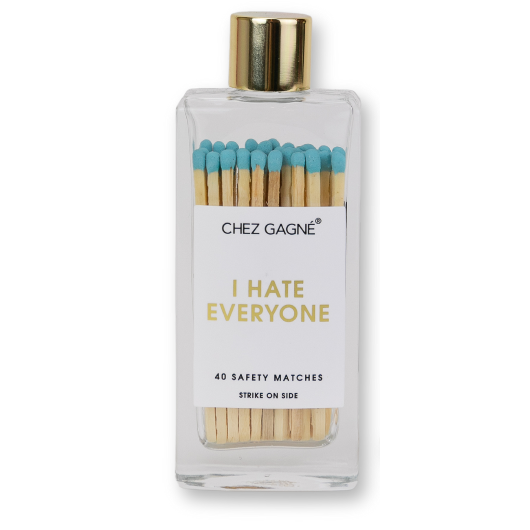 Chez Gagné - I Hate Everyone - Glass Bottle Safety Matches - Aqua
