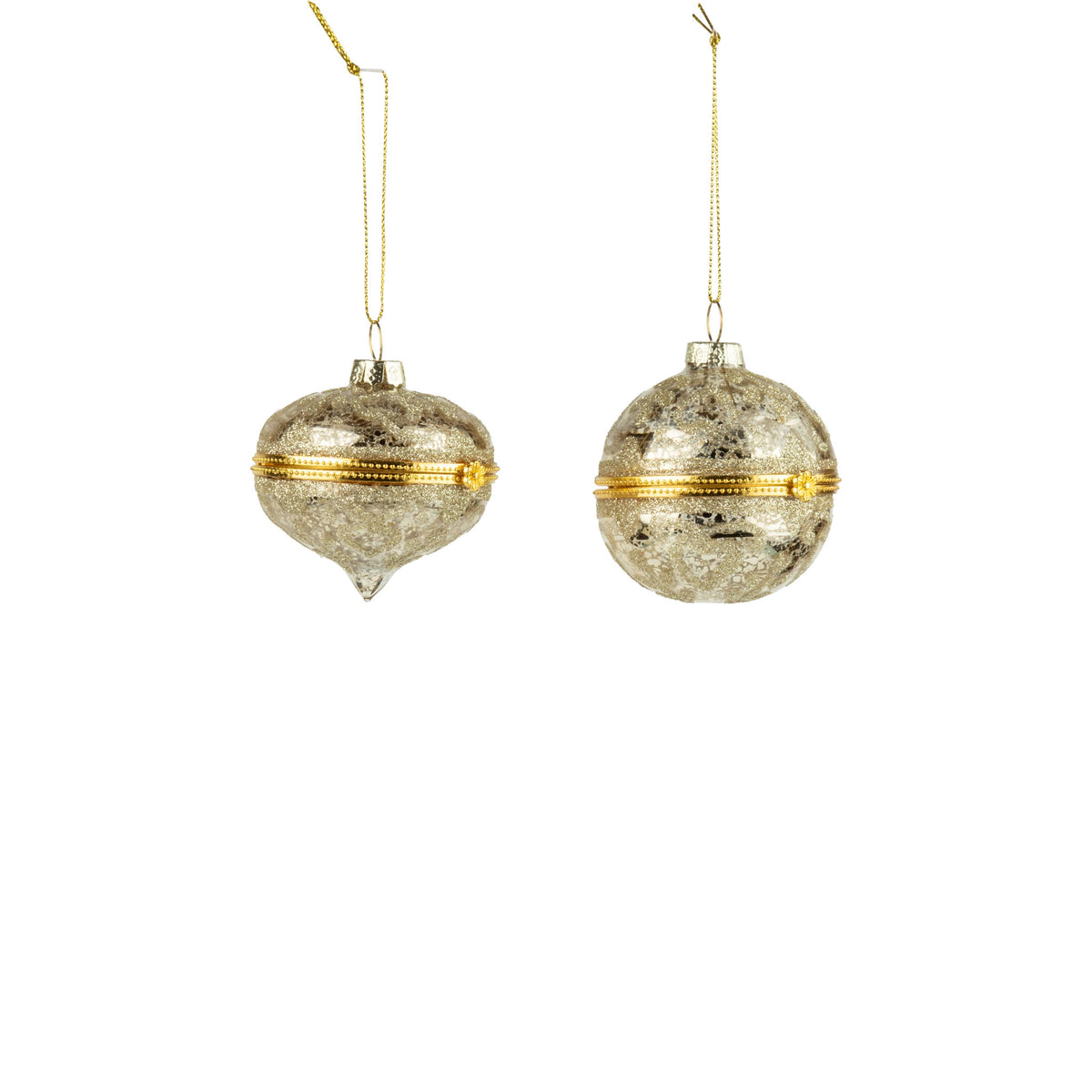 Assorted glass ornament, keepsake, gold/glitter, 2.5 in