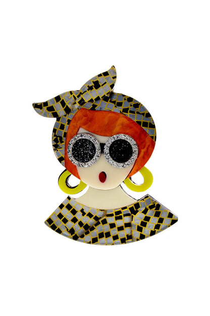 Glasses Girl Acrylic Brooch : Orange