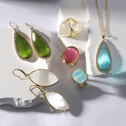 Long Shimmer Stone Pendant Necklace