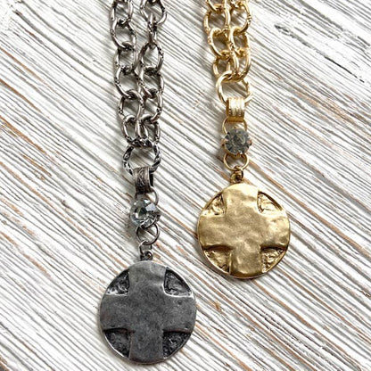 Coin medallion matte gold necklace Lord’s Prayer religious