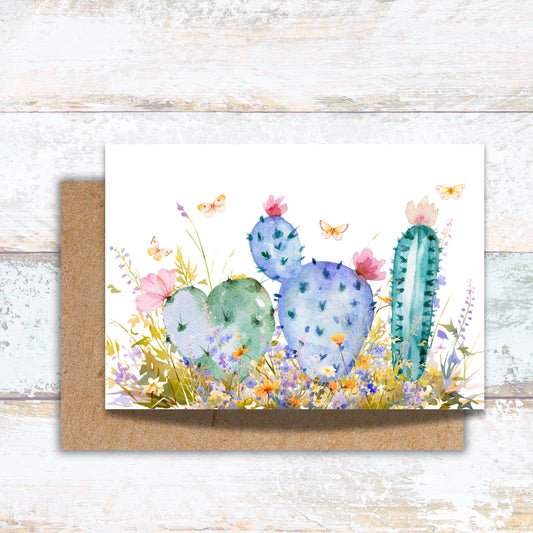 Cactus and Wildflowers Watercolor Greeting Card