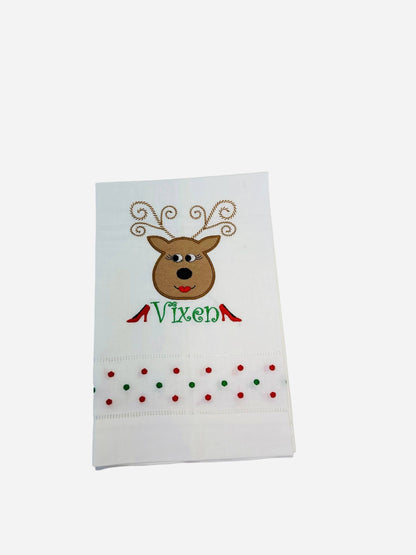 Decorative Linen Tea Towels - Reindeer Party