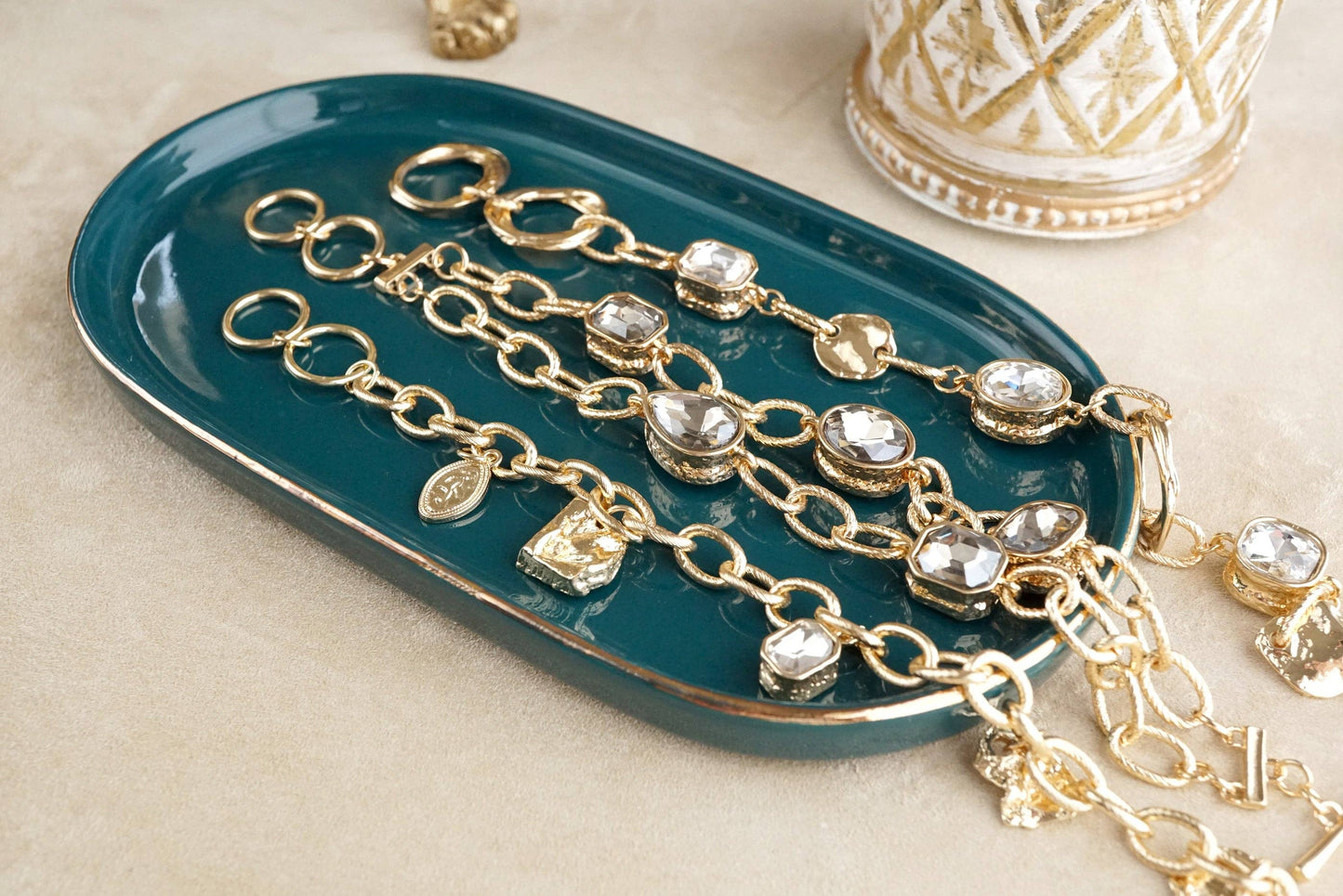 Statement Chain Bracelets with Reflective Crystals
