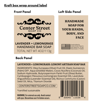 Lavender and Lemongrass Vegan Handmade Bar Soap - 4oz