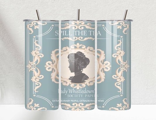 Vaso térmico de 591 ml (20 oz) inspirado en Bridgerton y la casa de té Lady Whistledown.