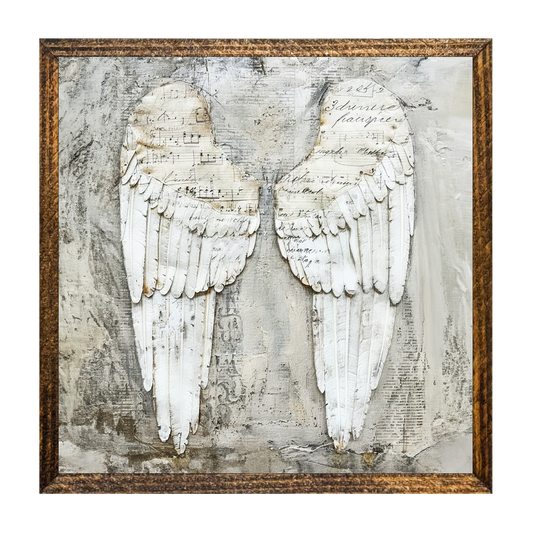 Jarmz Designs - 7"x7" WOOD FRAMED CANVAS SHELF SITTER-ANGEL WINGS 2