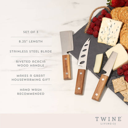Acacia and Stainless Steel Rustic Cheese Knives Set of 3