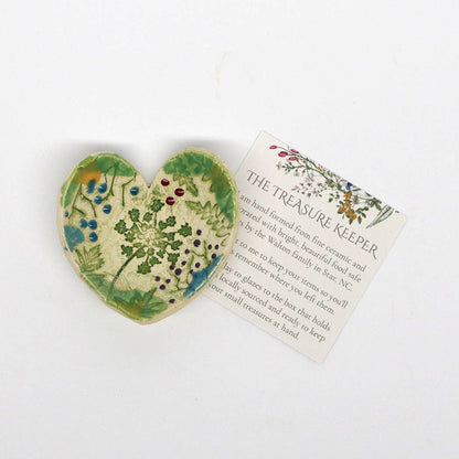 Pottery Dish Bowl - Heart Small Pressed Flowers
