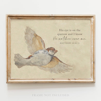 Sparrow Scripture Wall Art Print Christian Gift Decor