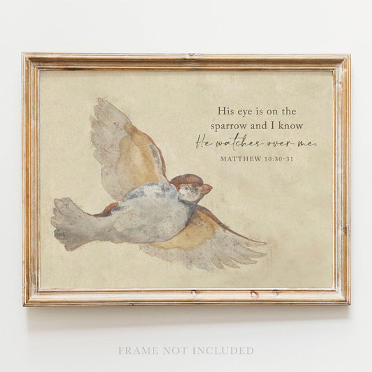 Sparrow Scripture Wall Art Print Christian Gift Decor