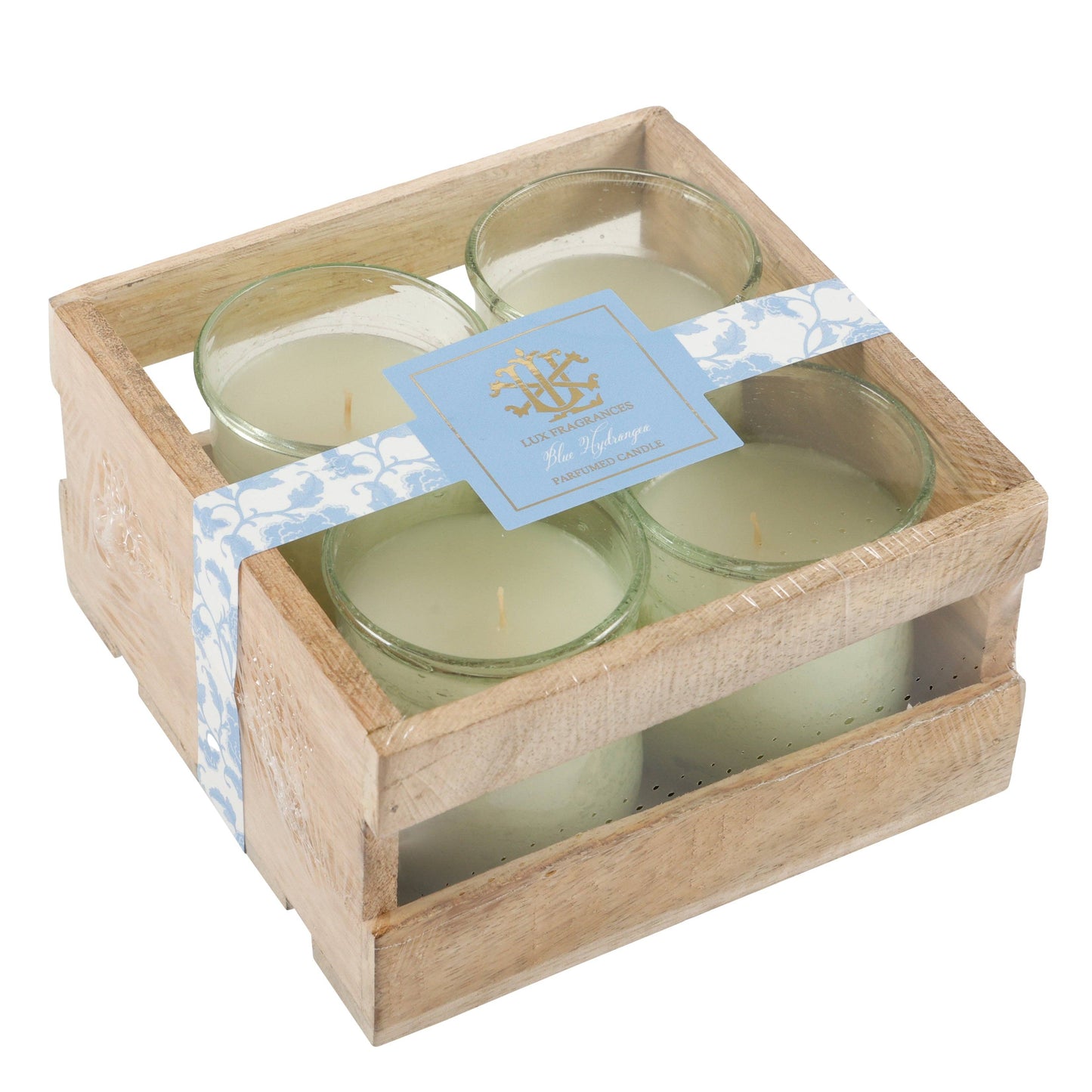 Set of 4 Votives in Wooden Crate
