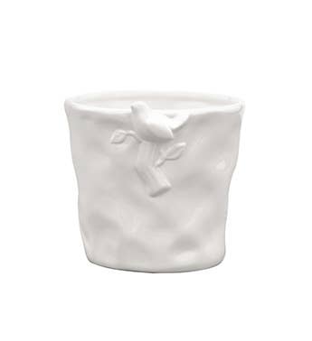 White Cache Planter with Bird on Branch