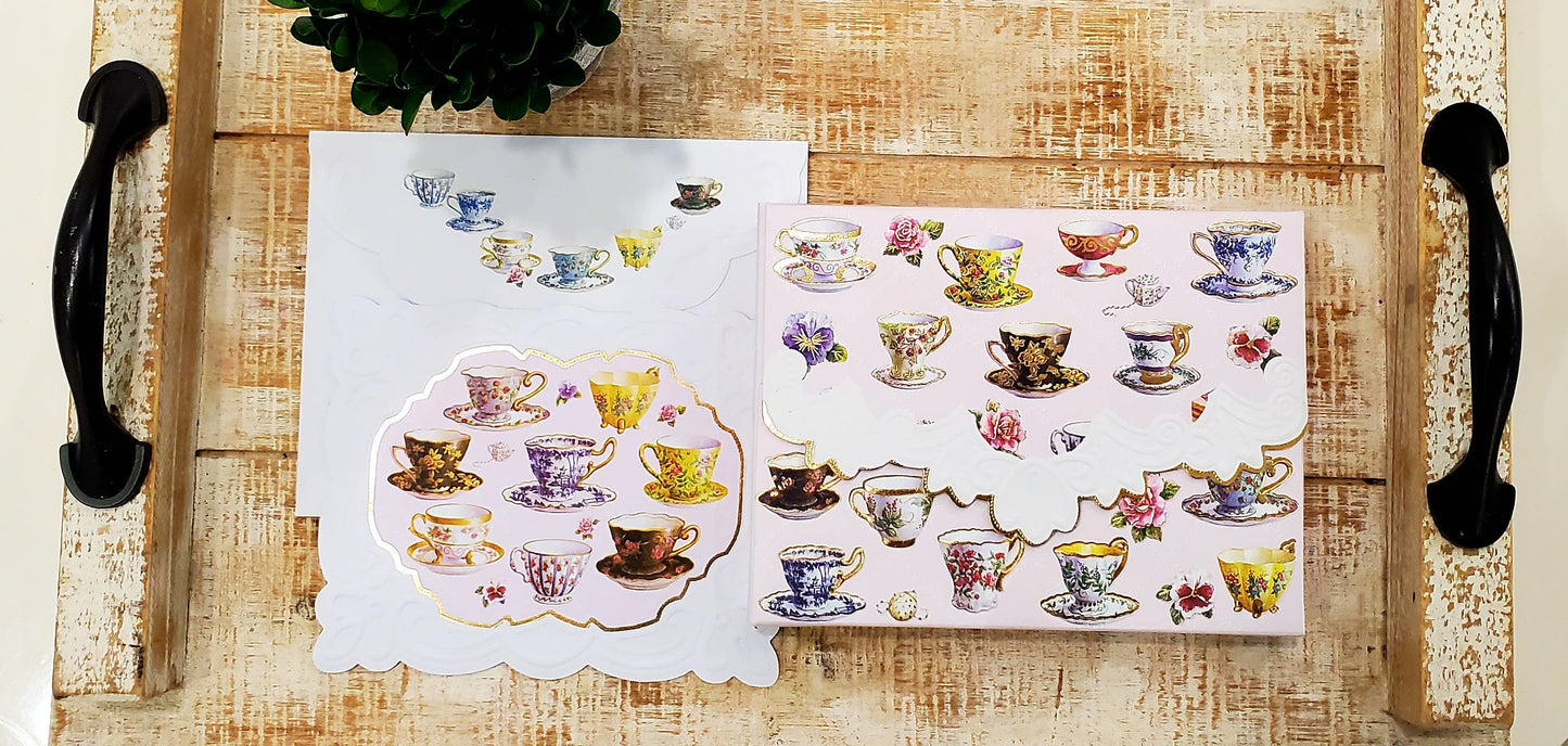 Tea Cups Embossed, Die-cut Boxed Note Cards