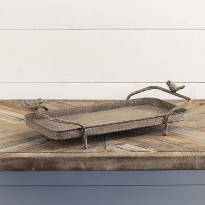 TWO HANDLE GARDEN TRAY W/ BIRDS