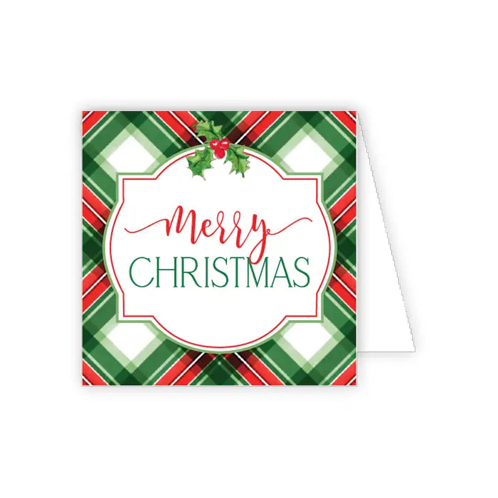 Enclosure Card Handpainted Merry Christmas Red&Grn Trad Plaid