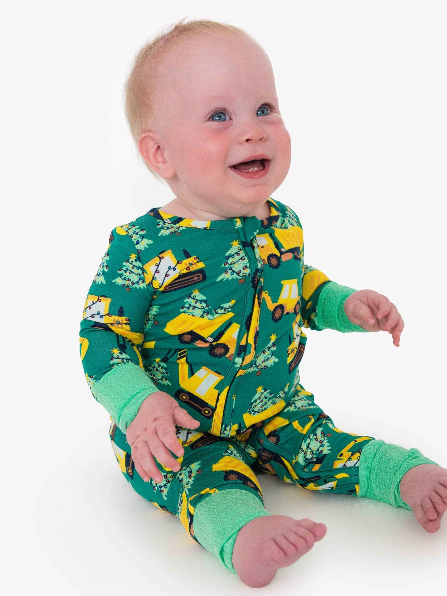 SoftSnooze™ Baby Bamboo Viscose Holiday Haul Convertible One Piece Footie Pajama: Green / Newborn