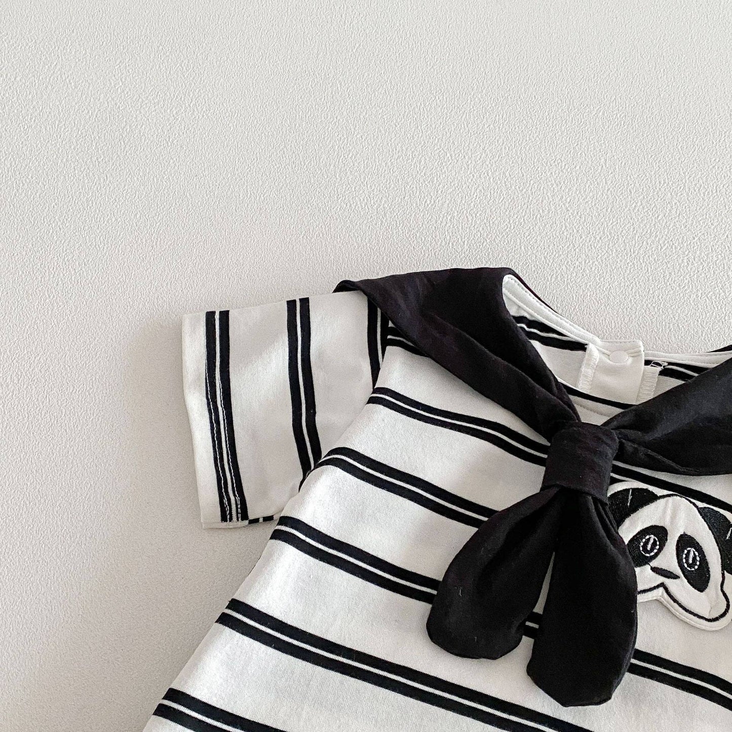 Baby Short Sleeve Striped Panda Romper