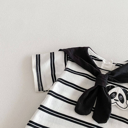 Baby Short Sleeve Striped Panda Romper