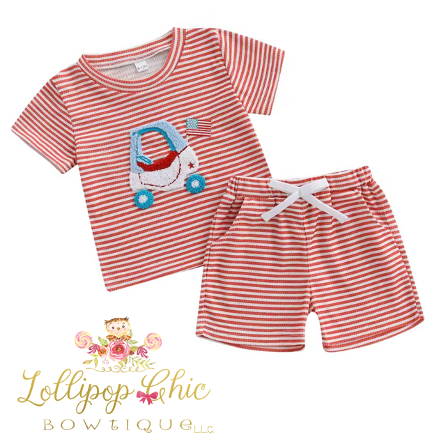 Baby and Toddler Boy 4th of July Golf Cart Set: 6-12M