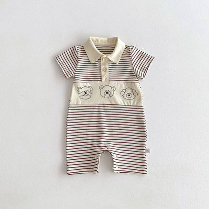 Short Sleeves Striped Teddy Romper