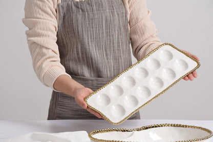 Devilled Egg Tray Gold Trim