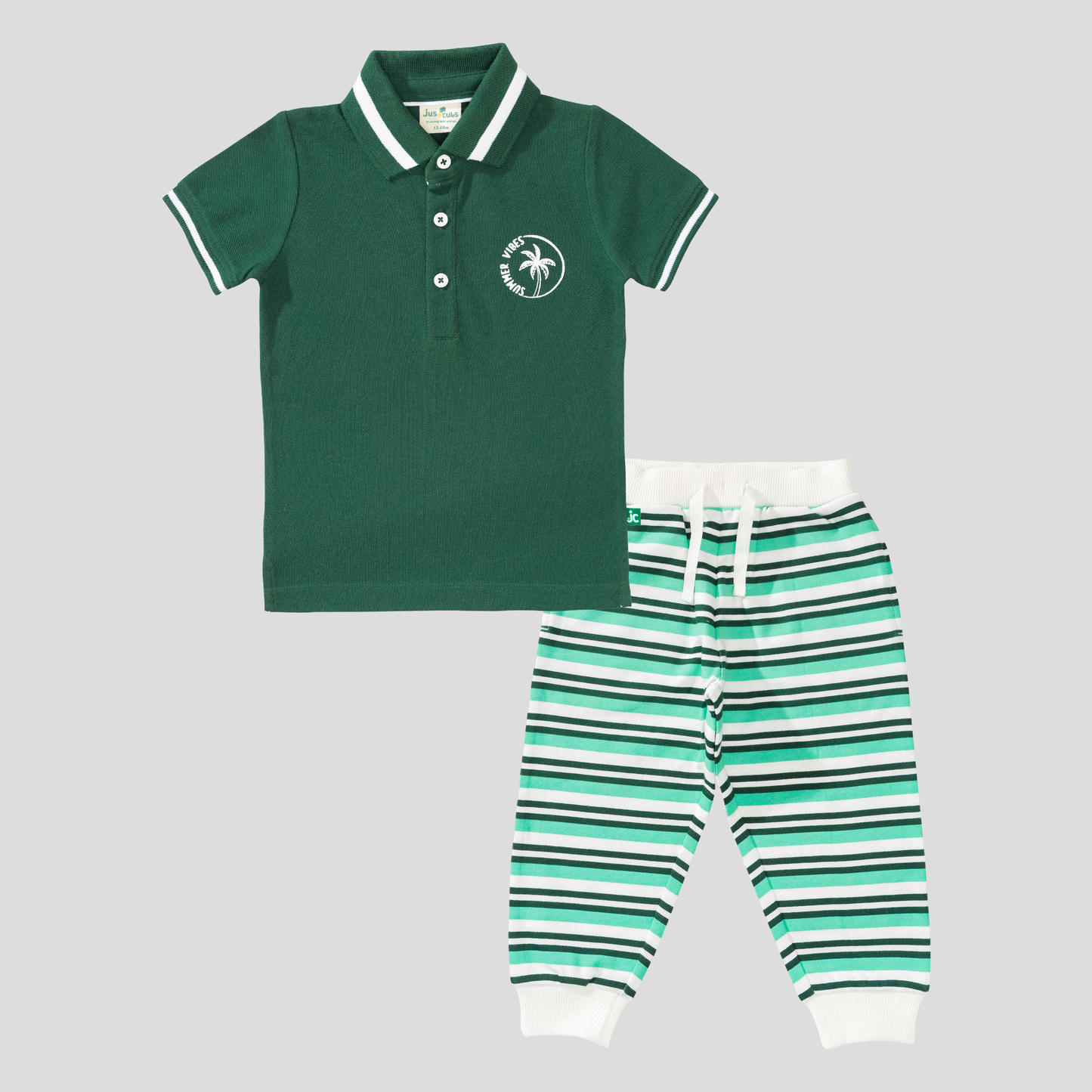 Polo Shirt with Striped Jogger Set for Toddler Boys: 3-4Yrs