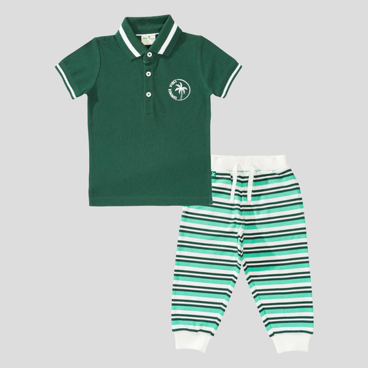 Polo Shirt with Striped Jogger Set for Toddler Boys: 3-4Yrs