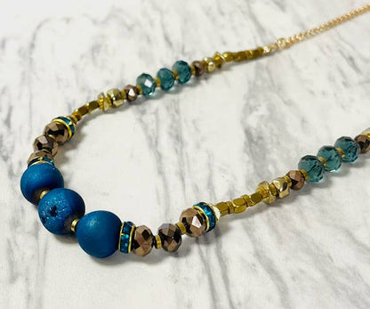 Anita K By Blushing Pink - Blue Druzy Necklace with Crystal