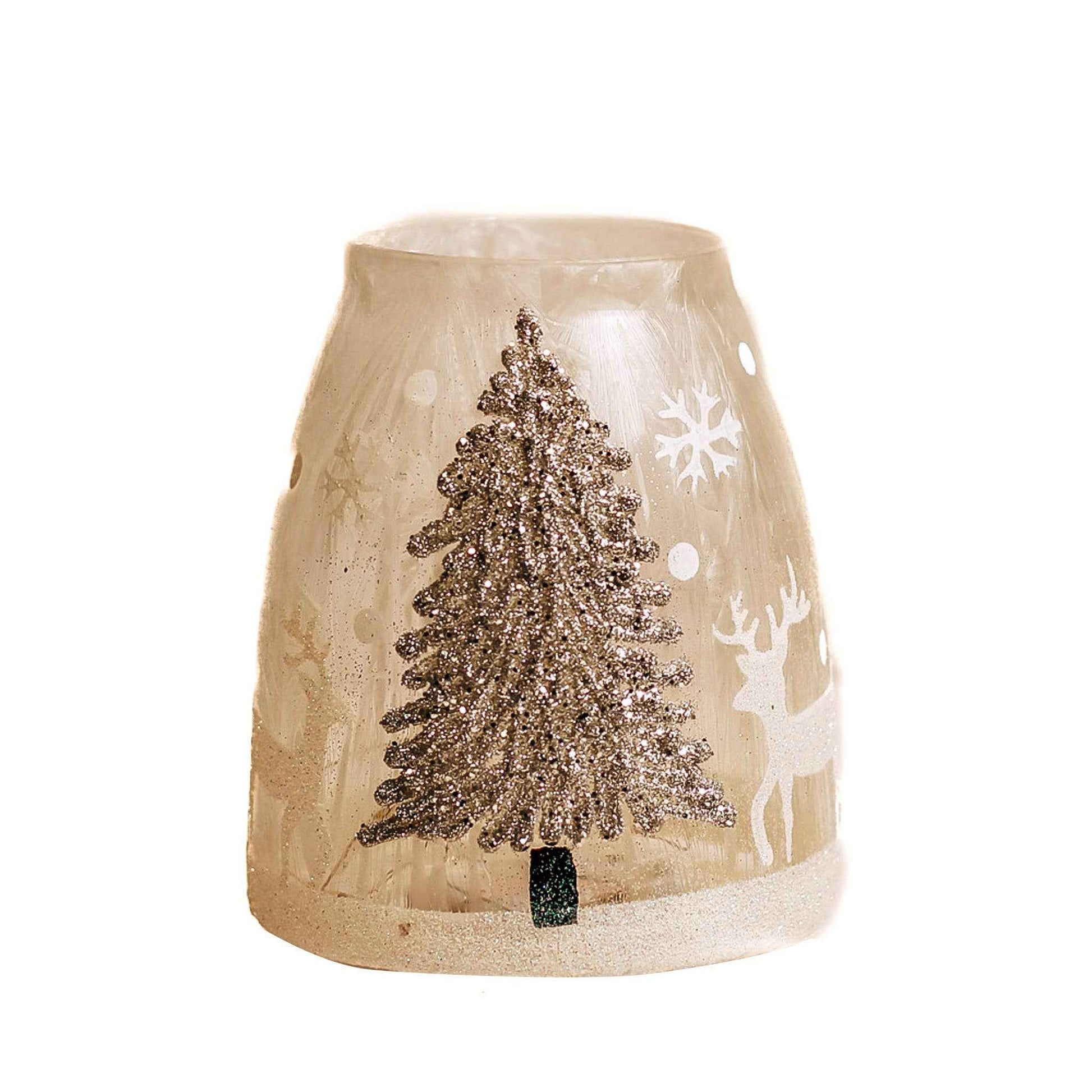 Silver Tree LED Glass Jar – Christmas Holiday Home Decor