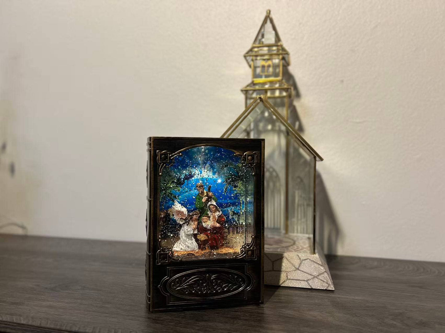 11.6” B/O Lighted Book Glitter Globe - Nativity Home Decor