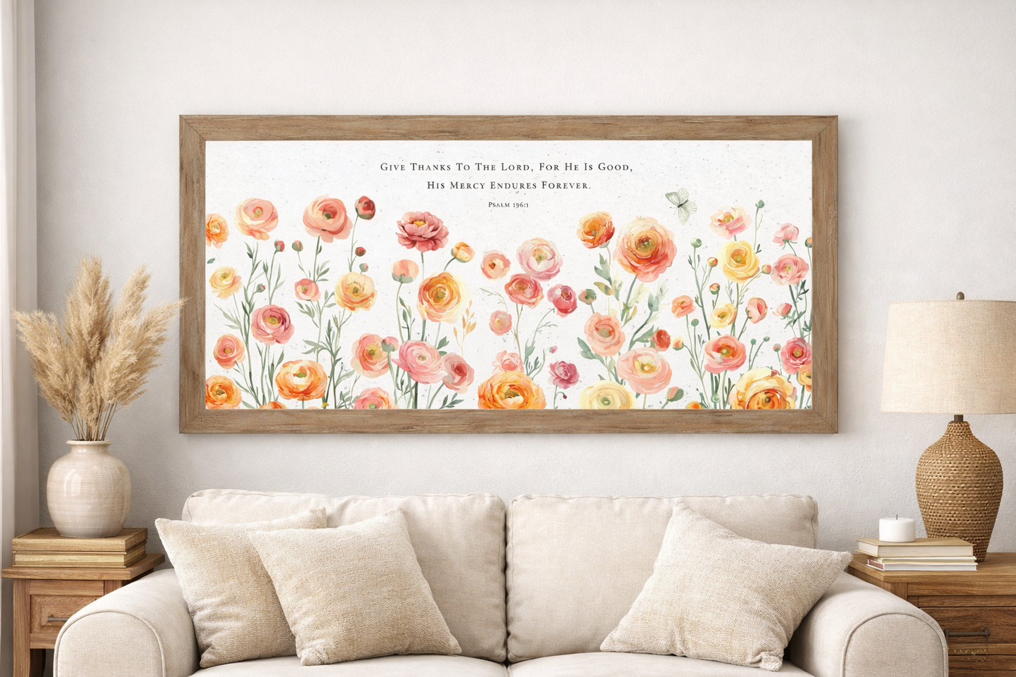 Give Thanks to the Lord – Psalm 136:1 Ranunculus Framed Art