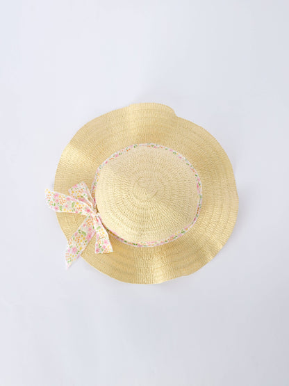 Spring Floral Girls Ruffle Dress With Bow Straw Hat Set: 6