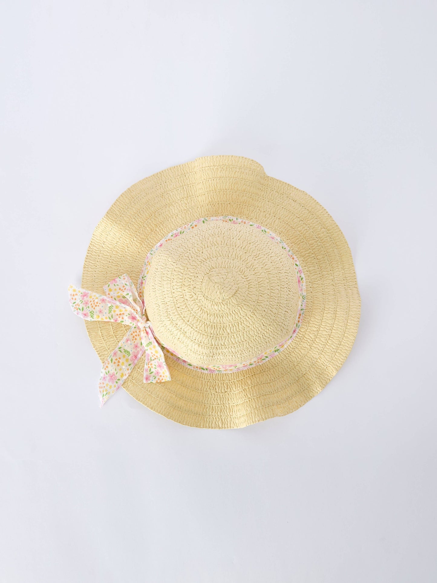 Spring Floral Girls Ruffle Dress With Bow Straw Hat Set: 4