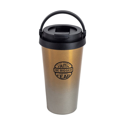 Divinity Boutique - Travel Mug - Faith Bigger Than Fear - Black Ink/Gold Mug