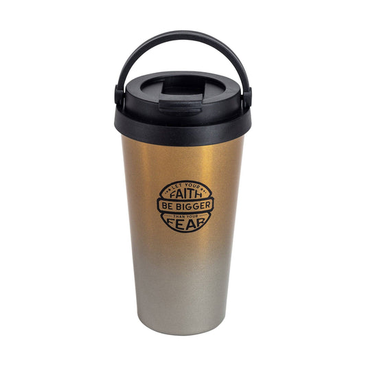 Divinity Boutique - Travel Mug - Faith Bigger Than Fear - Black Ink/Gold Mug