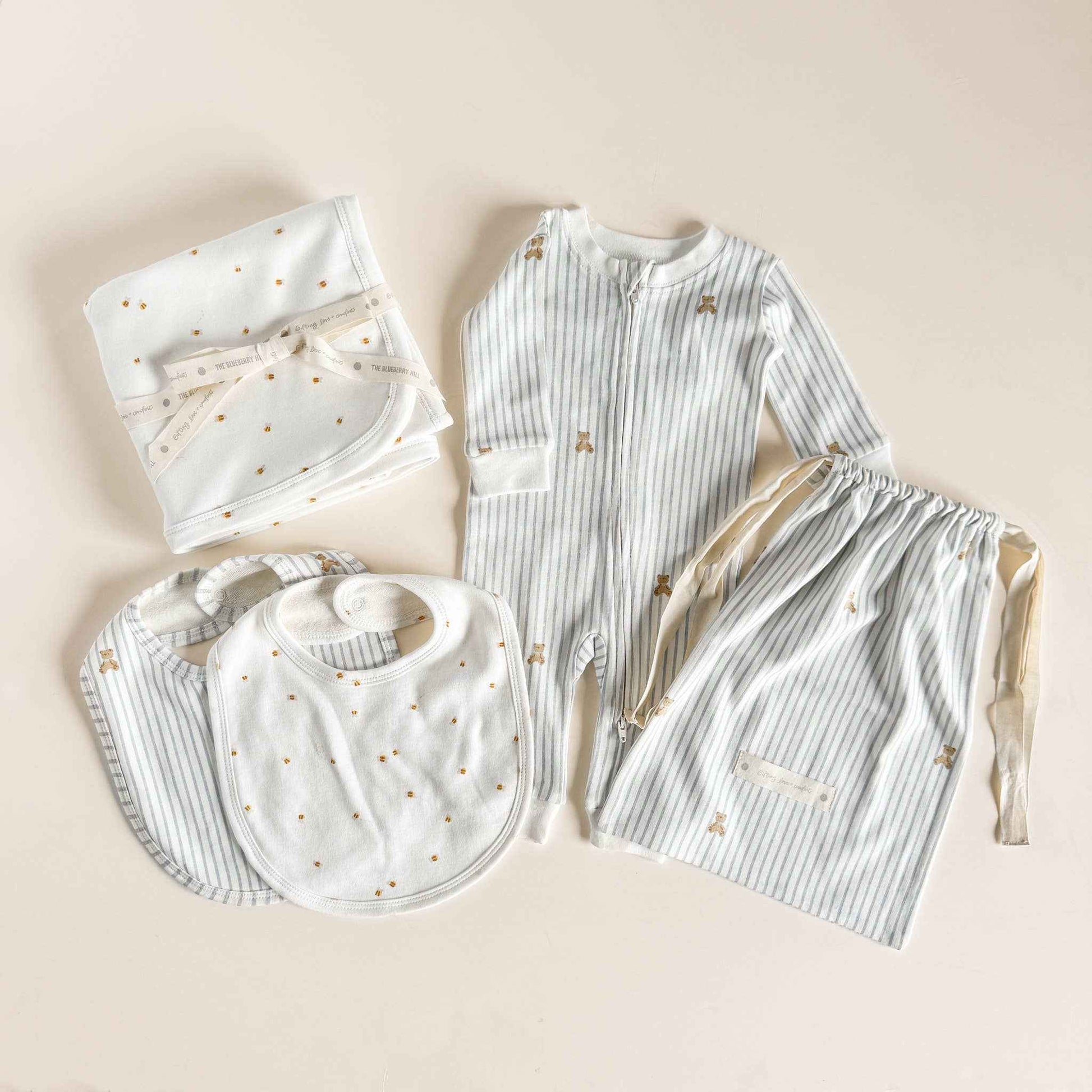 Layette Set Bear Bee Newborn Baby Shower Welcome Home Gift : Blue / NB