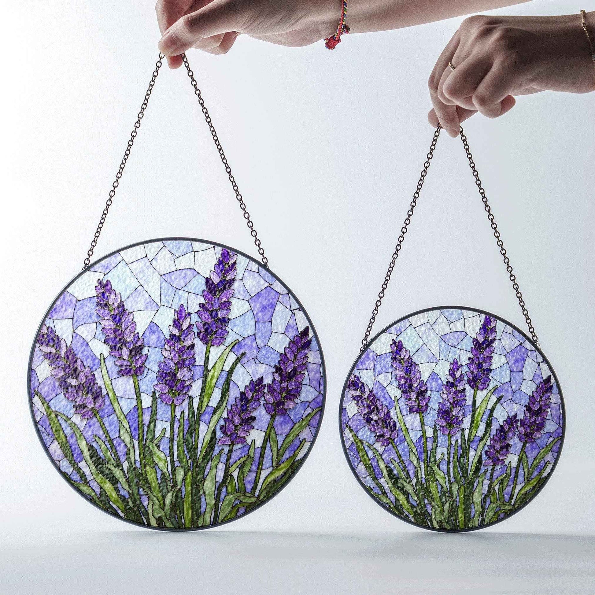 Lavender Flower Stained Glass Window Round Suncatcher