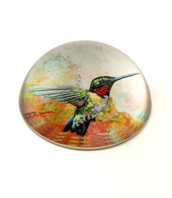 Crystal Glass Dome Hummingbird Paperweight