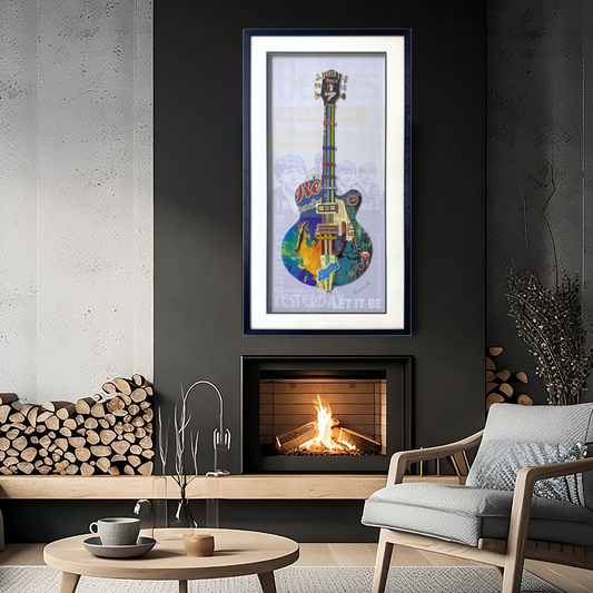 3D Collage Art | Beetles Guitar Blue (40"x20")