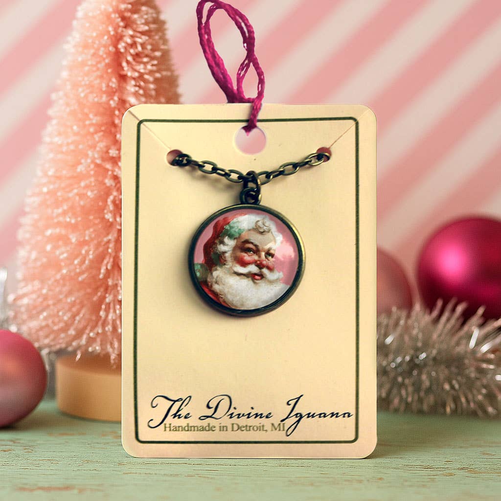 Pink Christmas Santa Claus Pendant Necklace with Chain