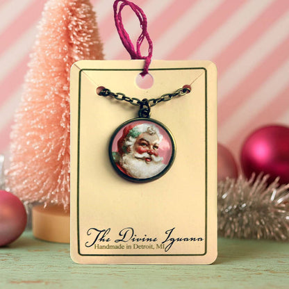 Pink Christmas Santa Claus Pendant Necklace with Chain