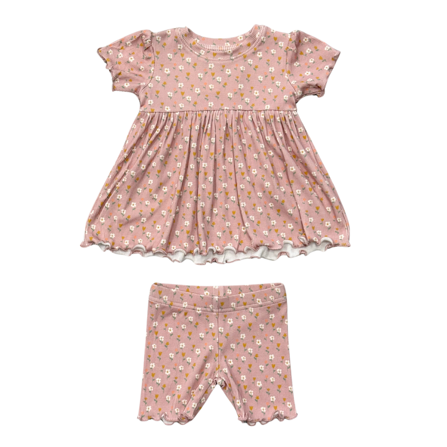 Girl's Babydoll Set: Floral Chickens / 0-3M